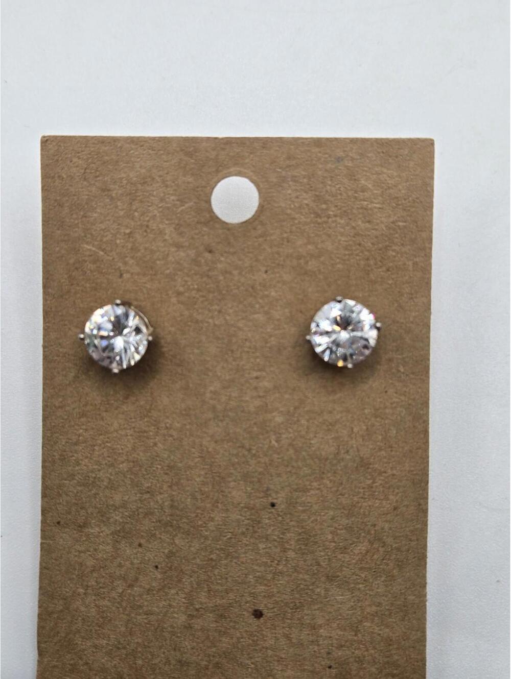 925 Sterling Silver Round Brilliant Cut Stud Earrings Clear CZ